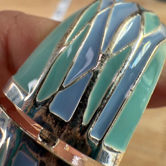 Tommy Bahama Womens Hinged Bangle Bracelet Green & Blue Enamel Silver-Tone 7.75" - Picture 10 of 14